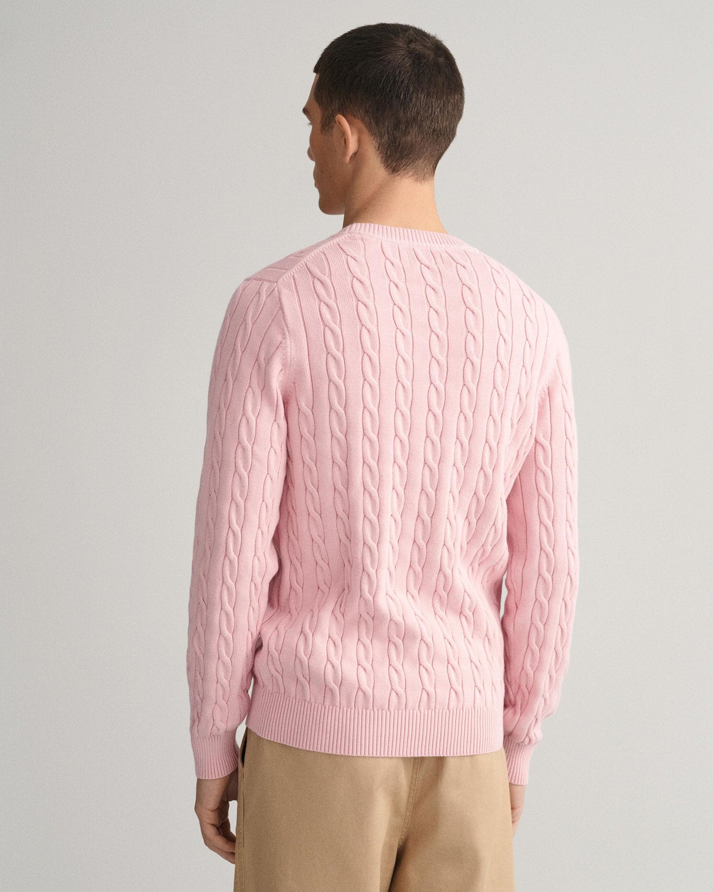 GANT Mens Cotton Cable Knit Crew Neck Jumper - 614 Blushing Pink