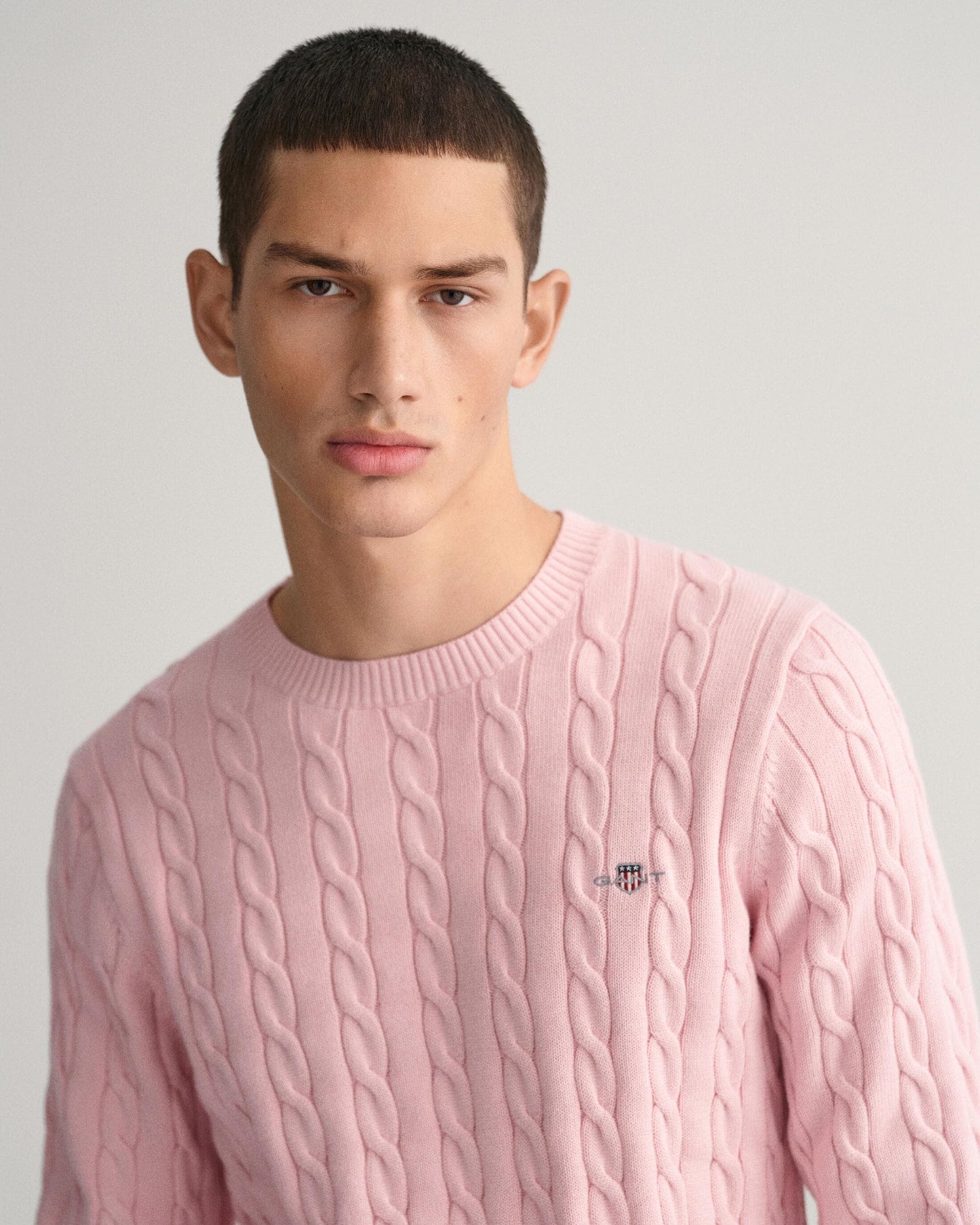 GANT Mens Cotton Cable Knit Crew Neck Jumper - 614 Blushing Pink