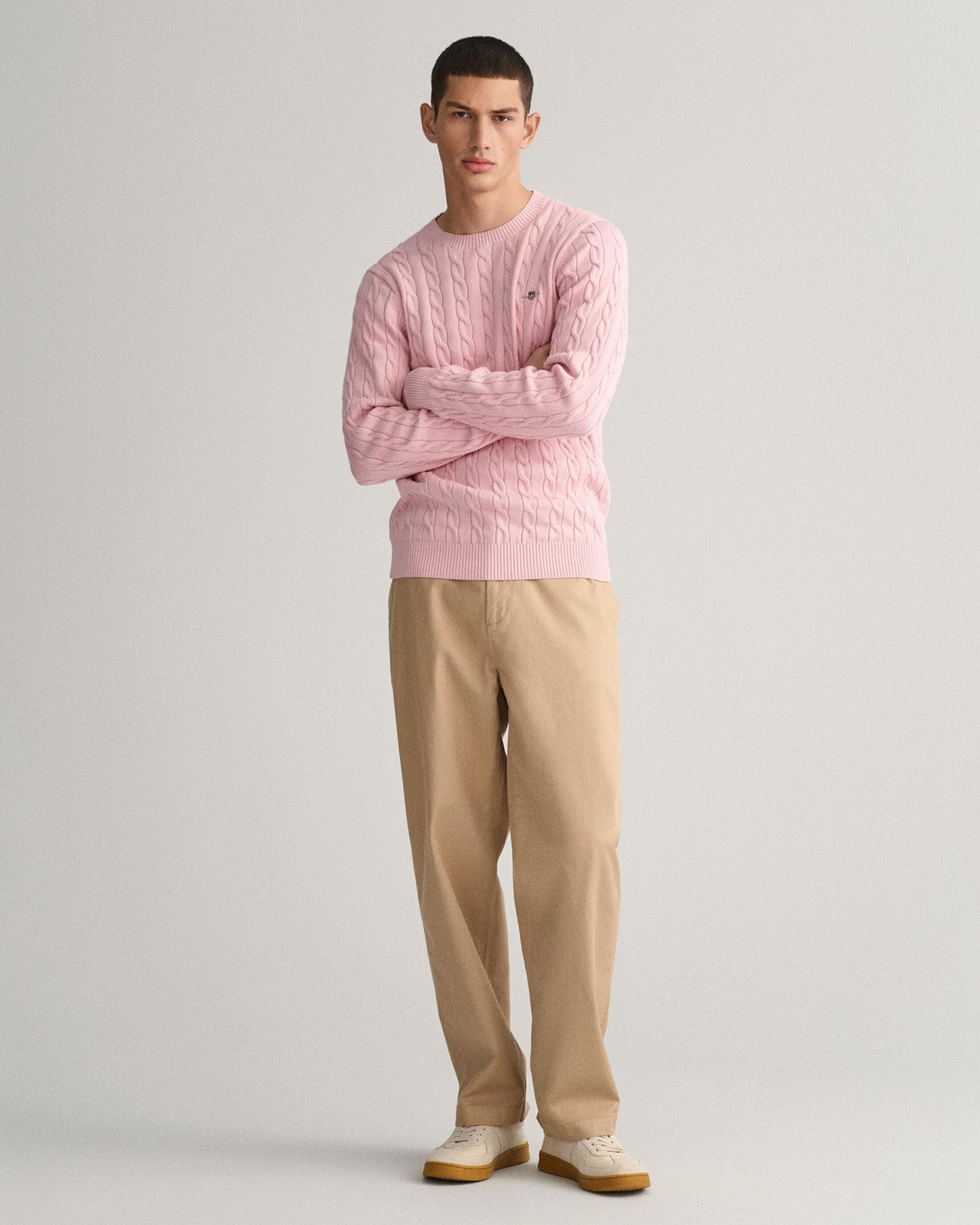 GANT Mens Cotton Cable Knit Crew Neck Jumper - 614 Blushing Pink