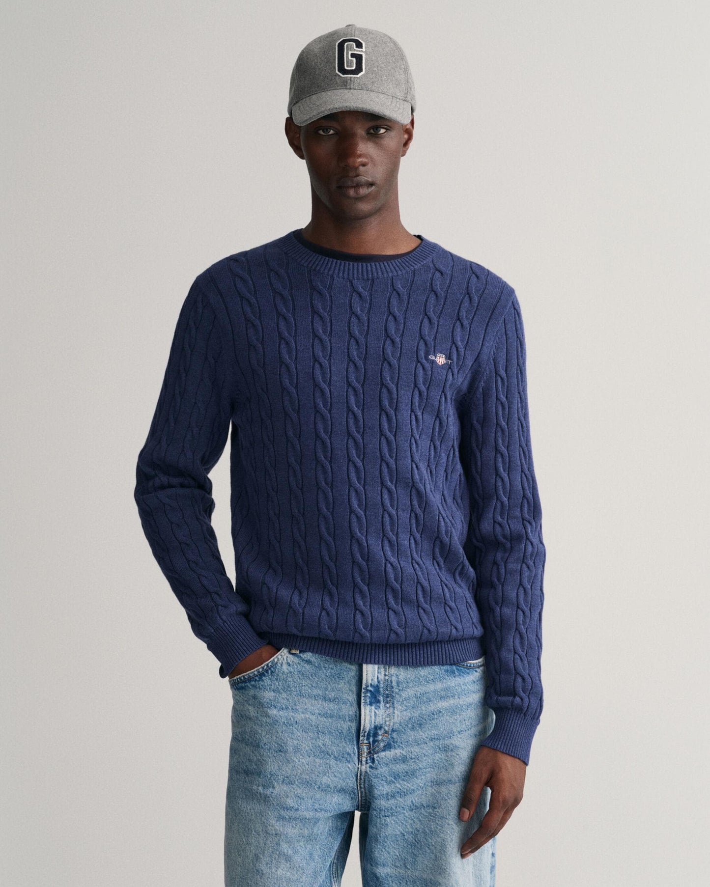 GANT Mens Cotton Cable Knit Crew Neck Jumper