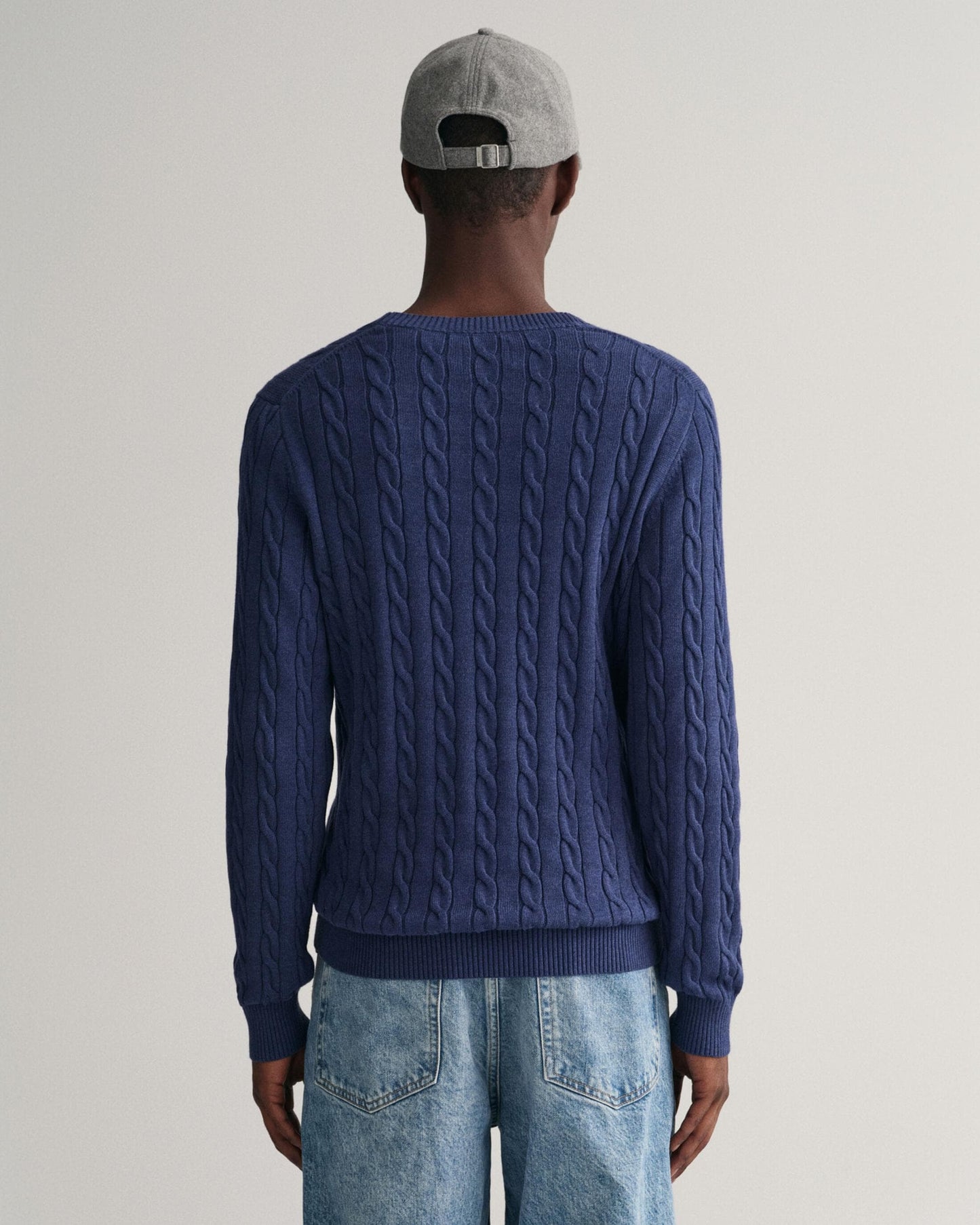 GANT Mens Cotton Cable Knit Crew Neck Jumper - 487 Marine Melange