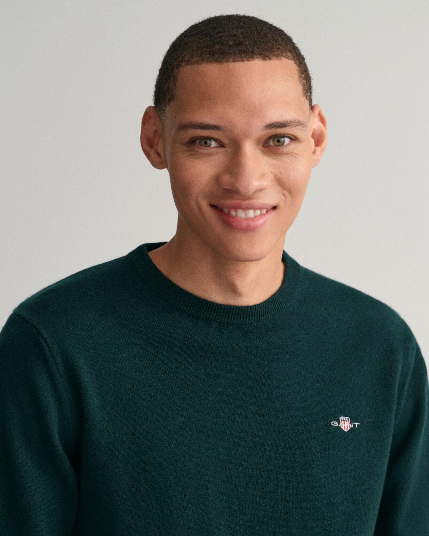 GANT Mens Superfine Lambswool Crew Neck Jumper - 374 Tartan Green