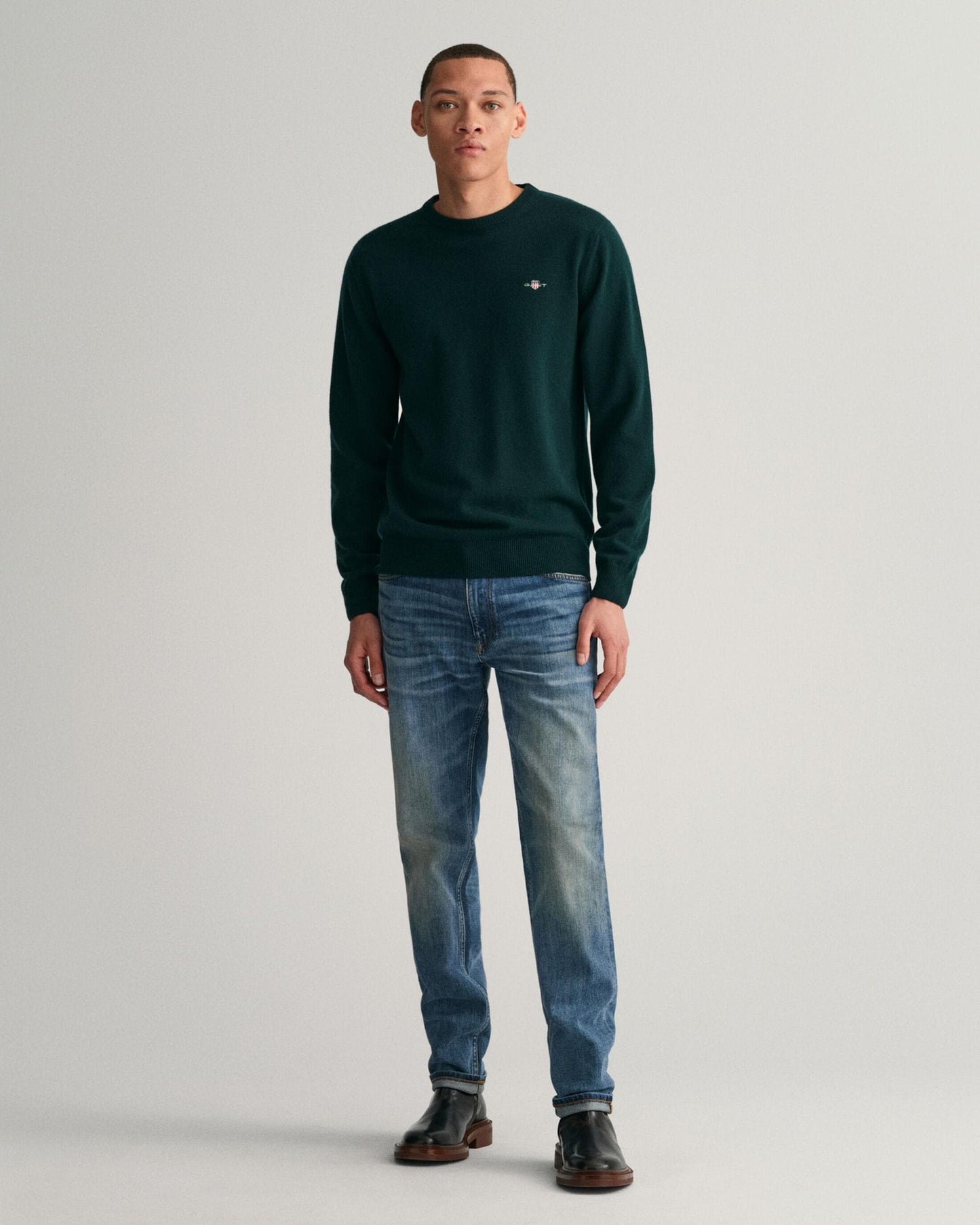 GANT Mens Superfine Lambswool Crew Neck Jumper - 374 Tartan Green