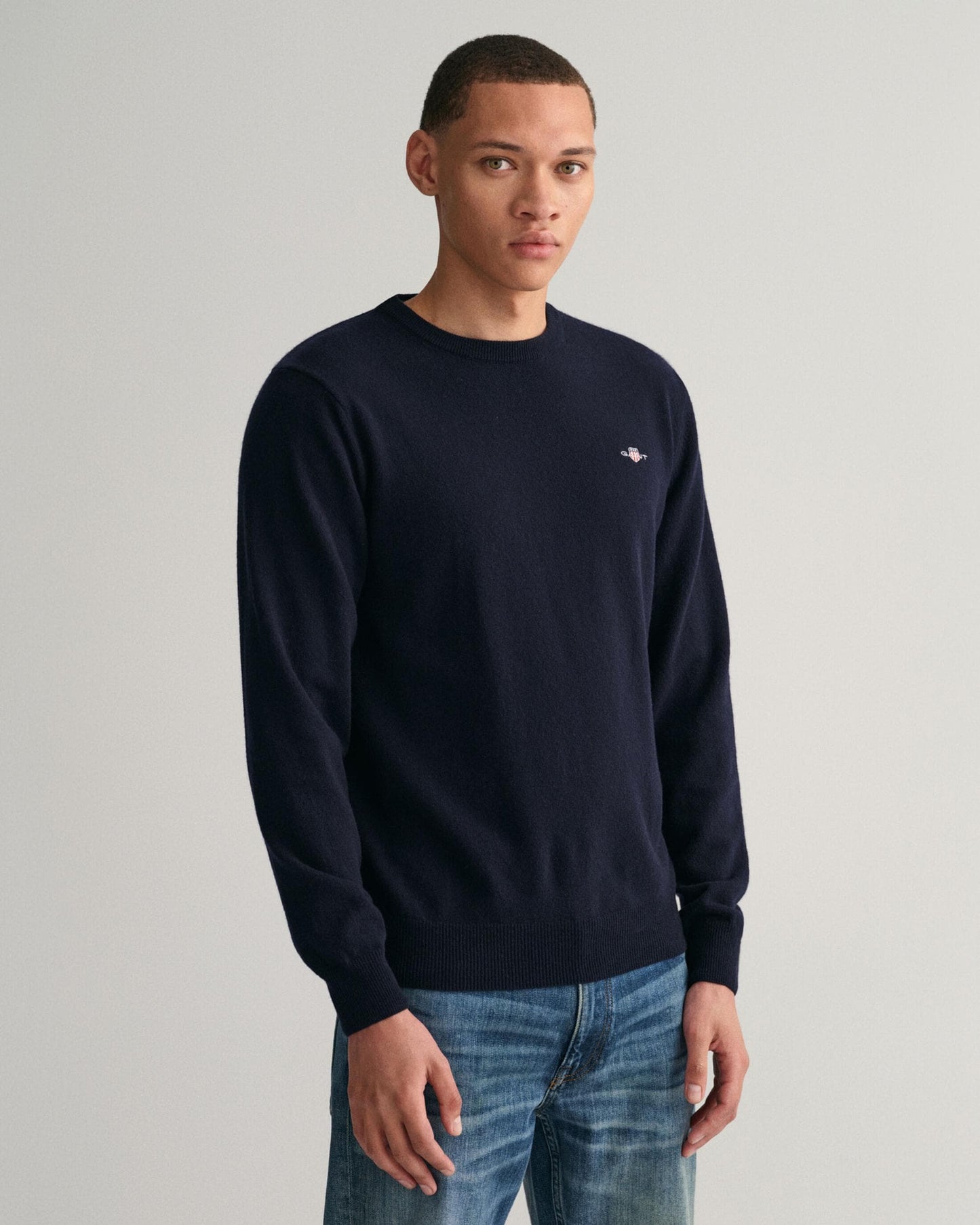 GANT Mens Superfine Lambswool Crew Neck Jumper - 410 Marine