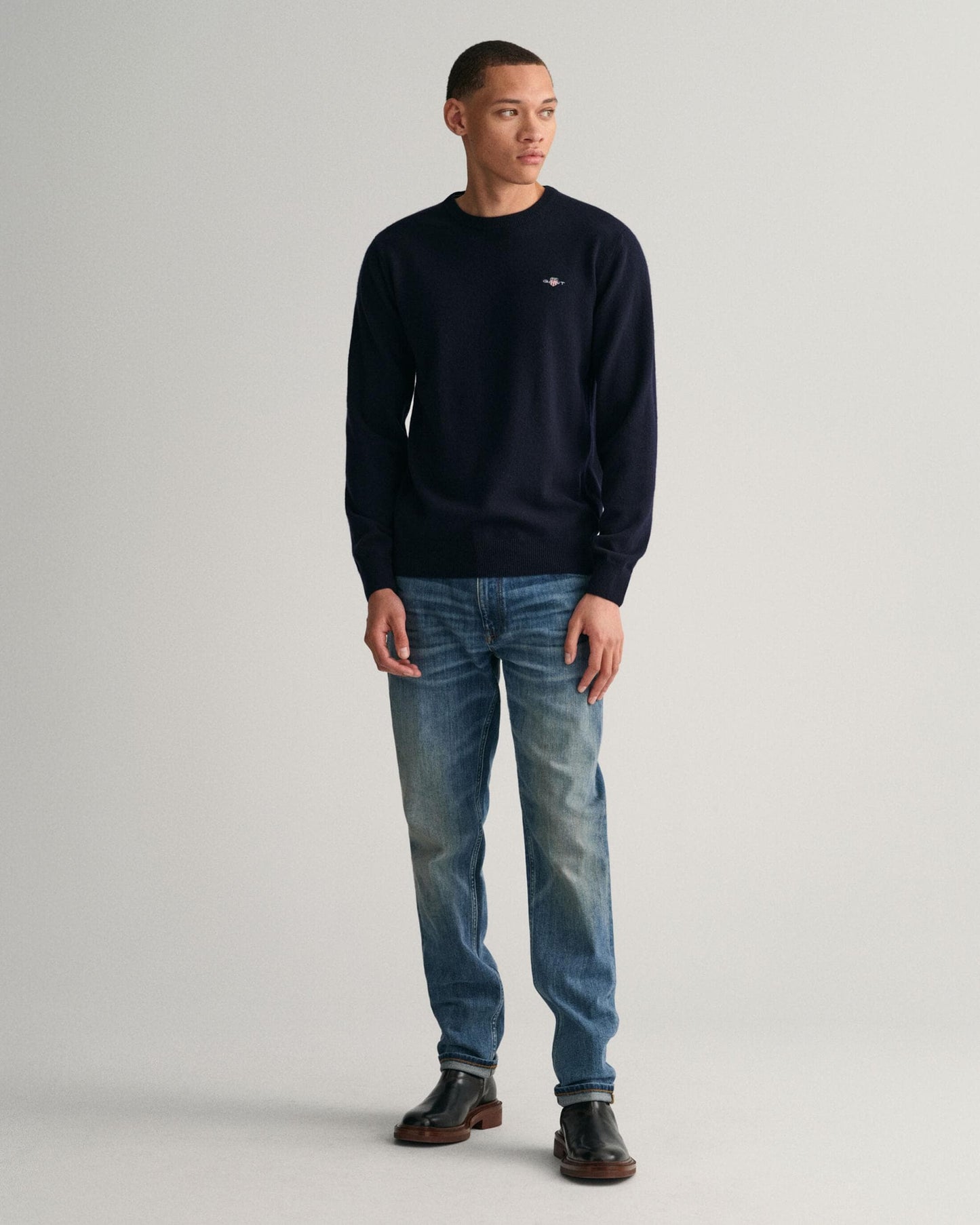GANT Mens Superfine Lambswool Crew Neck Jumper - 410 Marine