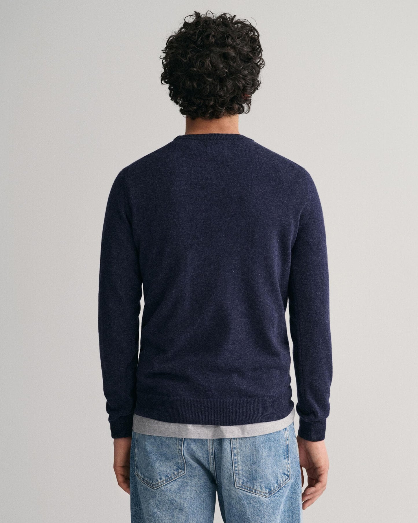 GANT Mens Superfine Lambswool Crew Neck Jumper - 480 Dark Navy Melange