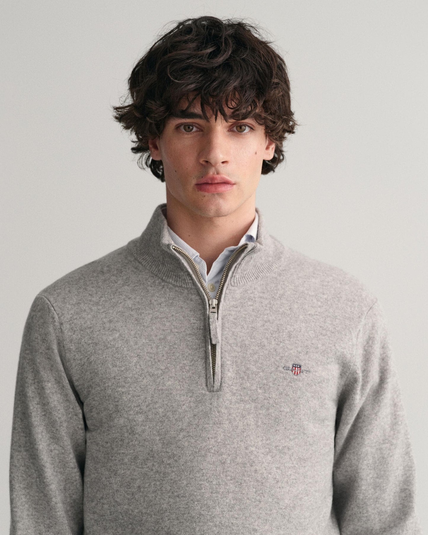 GANT Mens Superfine Lambswool Half Zip Cardigan - 93 Grey Melange