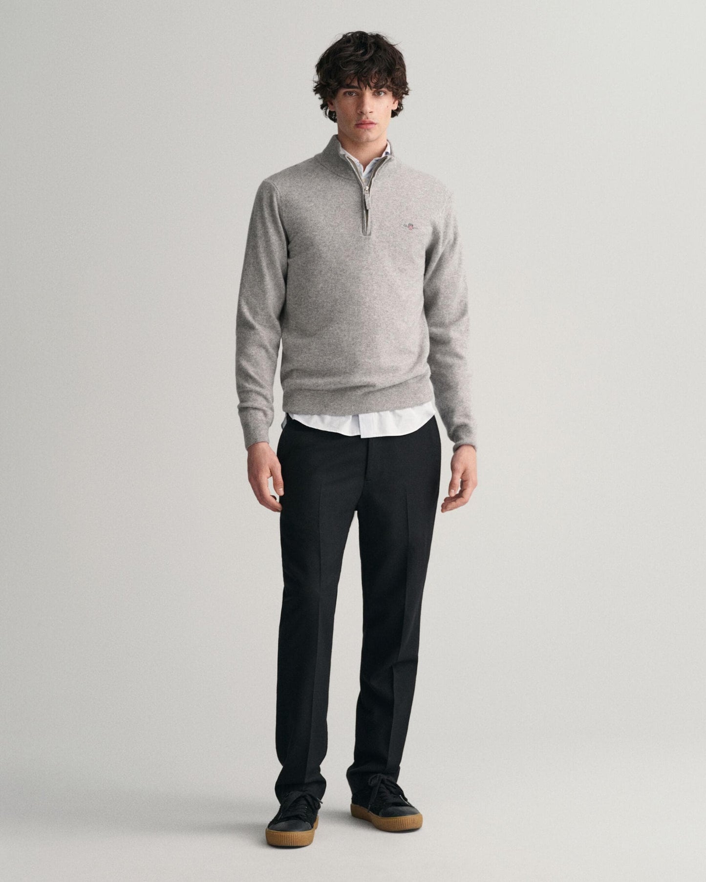 GANT Mens Superfine Lambswool Half Zip Cardigan - 93 Grey Melange