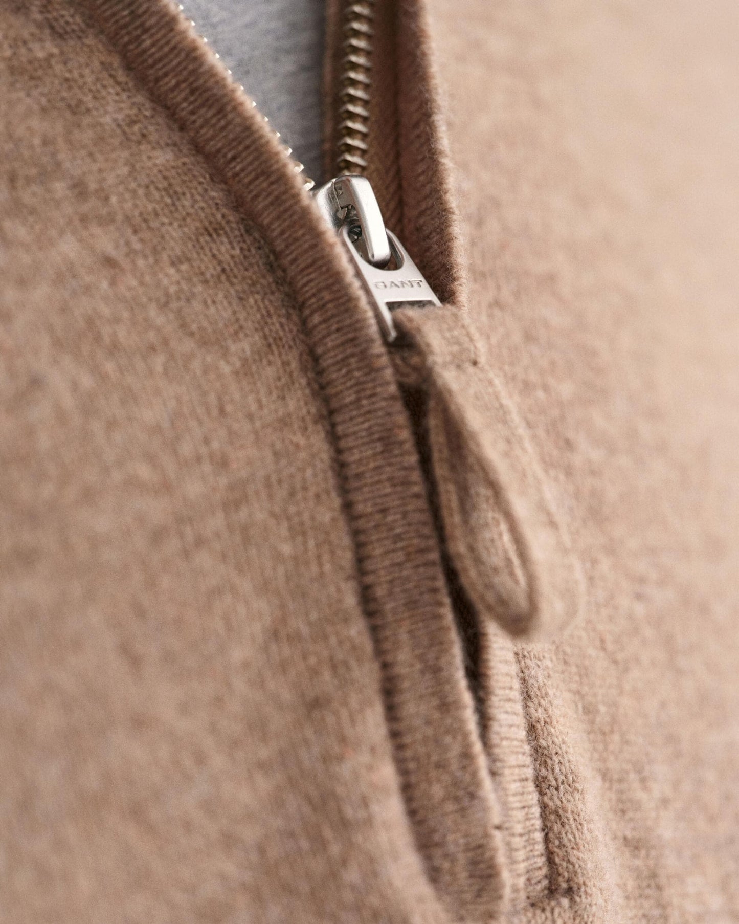 GANT Mens Superfine Lambswool Half Zip Cardigan - 295 Dark Sand Melange