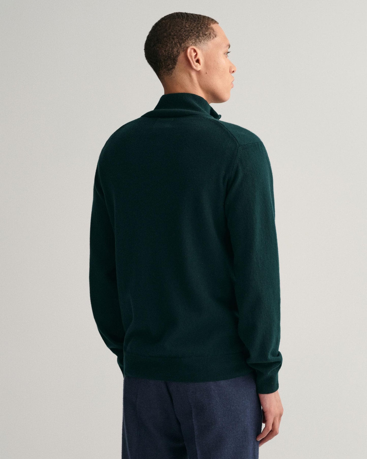 GANT Mens Superfine Lambswool Half Zip Cardigan - 374 Tartan Green