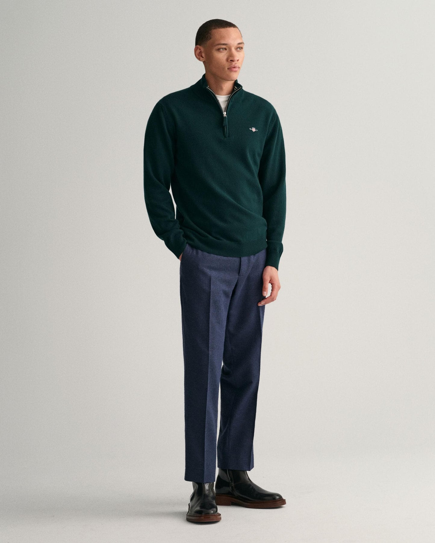 GANT Mens Superfine Lambswool Half Zip Cardigan - 374 Tartan Green