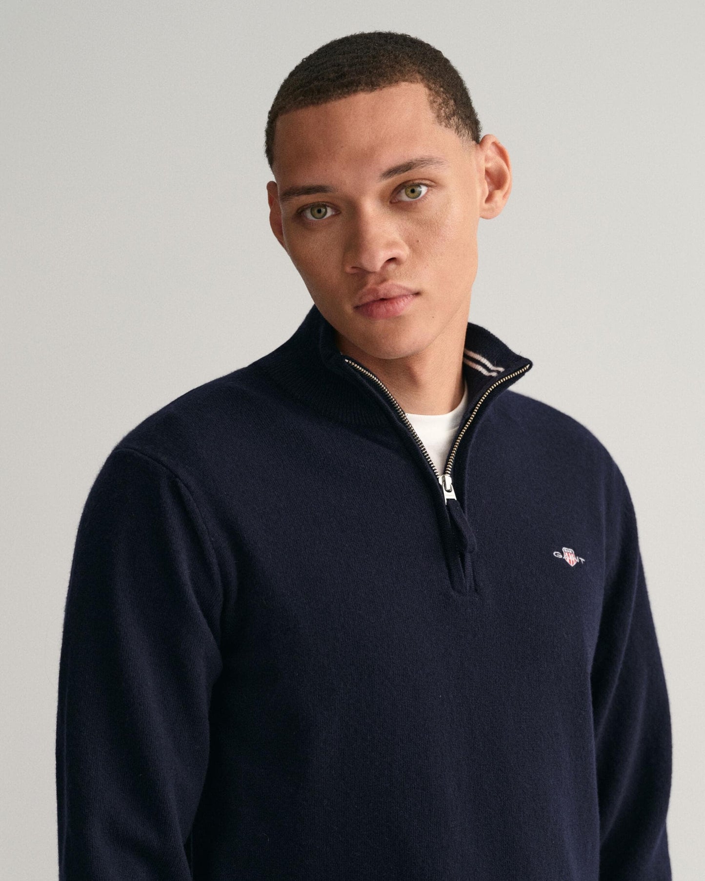 GANT Mens Superfine Lambswool Half Zip Cardigan - 410 Marine