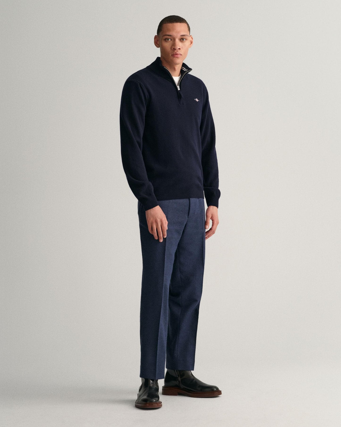 GANT Mens Superfine Lambswool Half Zip Cardigan - 410 Marine
