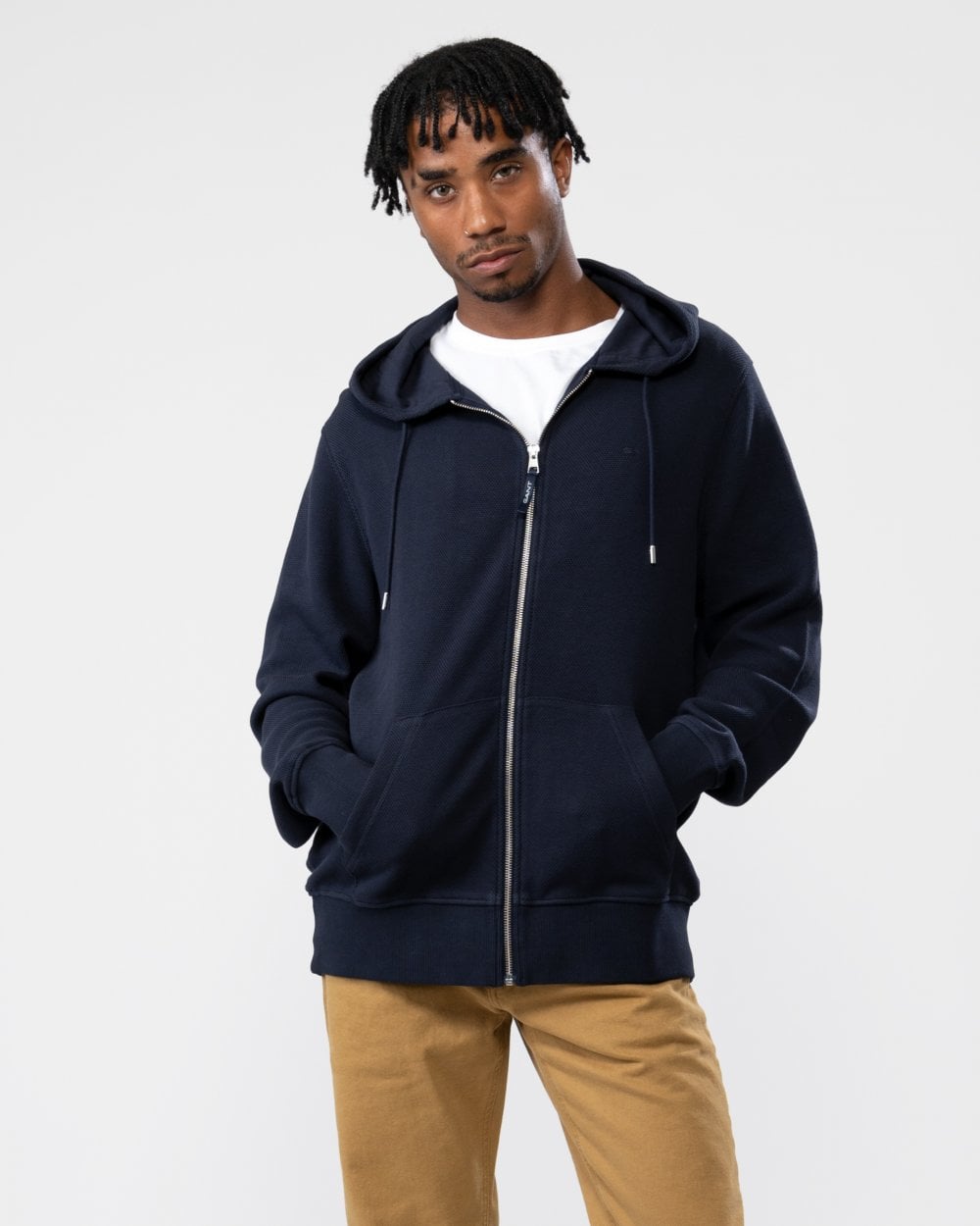 GANT Mens Waffle Texture Zip Hoodie