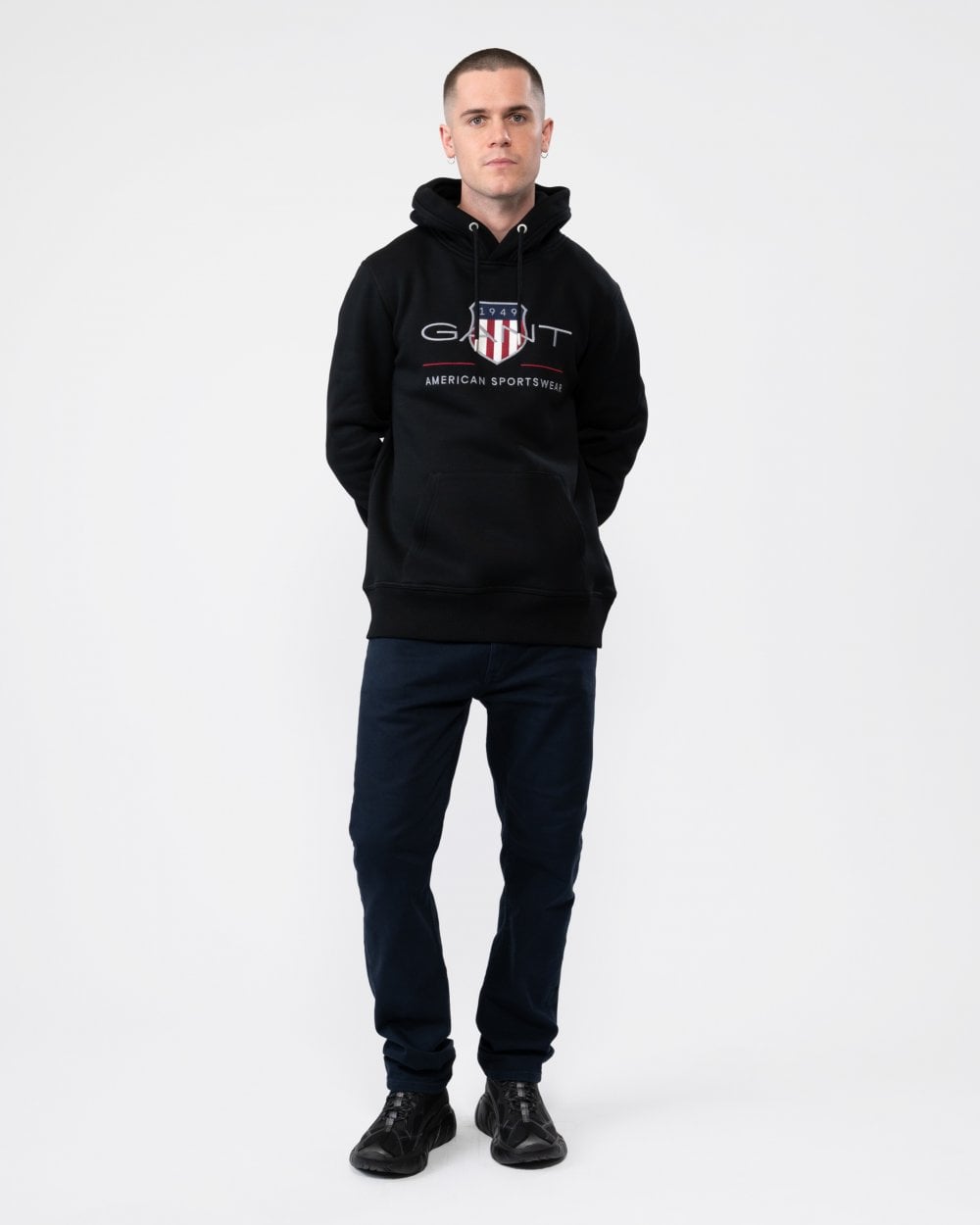 GANT Mens Regular FIt Archive Shield Pullover Hoodie - 5 Black