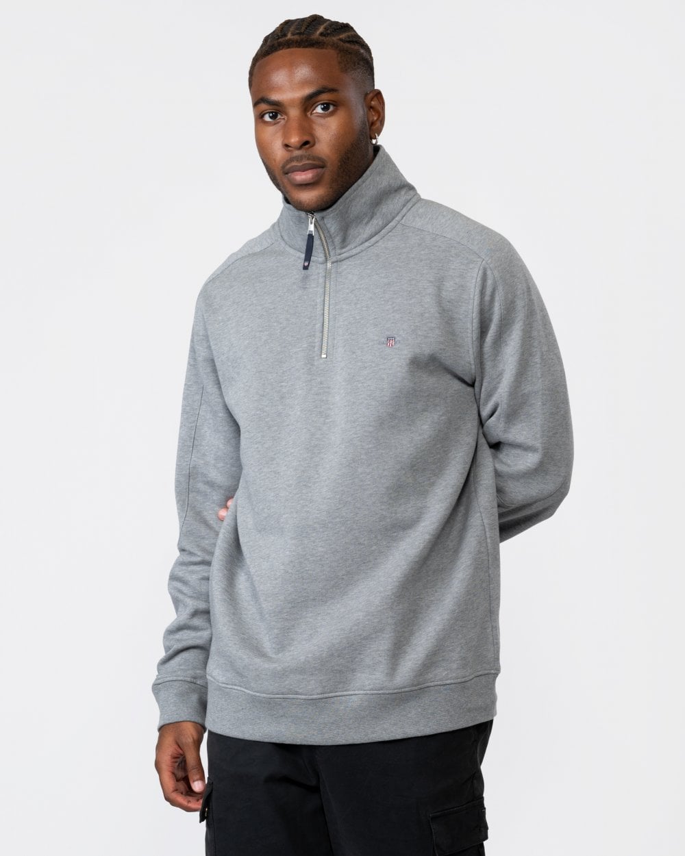 GANT Mens Shield Logo Half Zip Funnel Neck Sweatshirt
