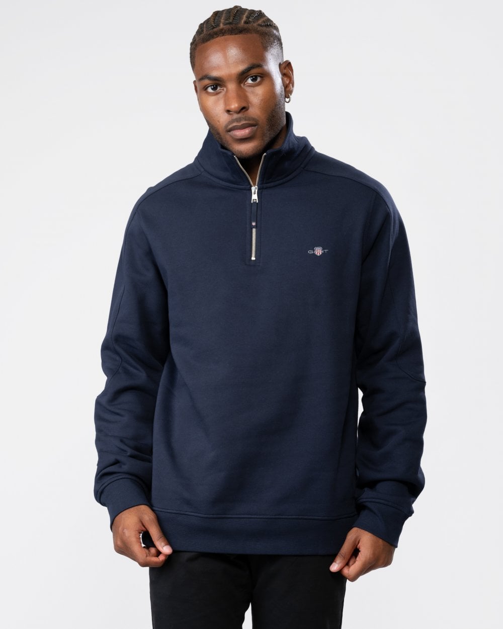 GANT Mens Shield Logo Half Zip Funnel Neck Sweatshirt