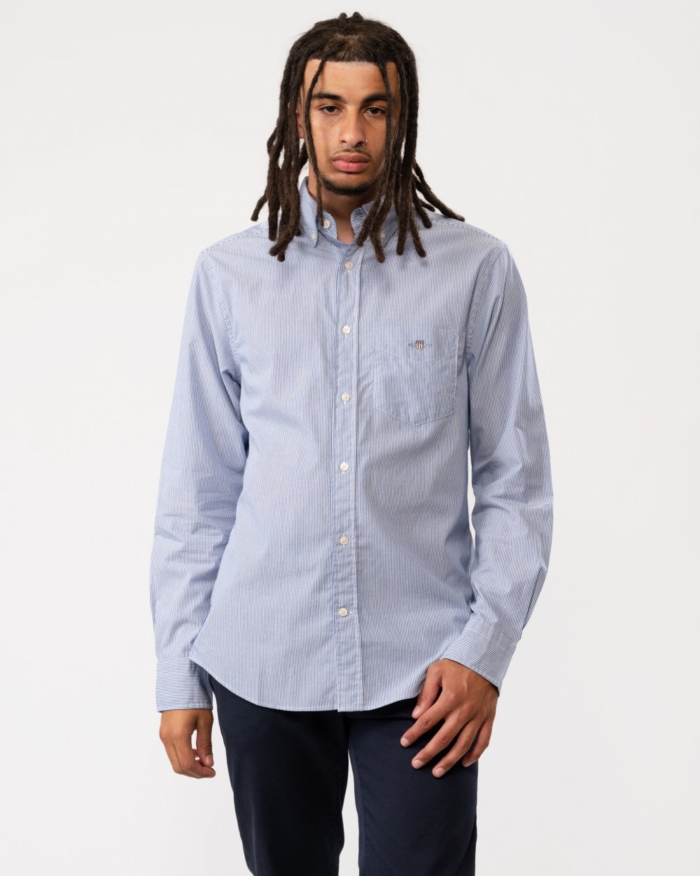 GANT Regular Fit Poplin Shield Banker Shirt - 436 College Blue
