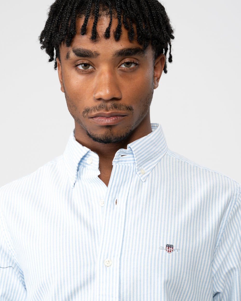 GANT Mens Slim Fit Oxford Banker Stripe Shirt - 455 Light Blue