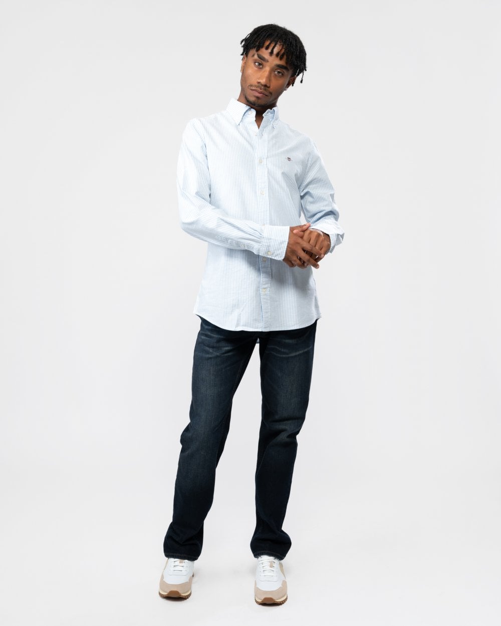 GANT Mens Slim Fit Oxford Banker Stripe Shirt - 455 Light Blue