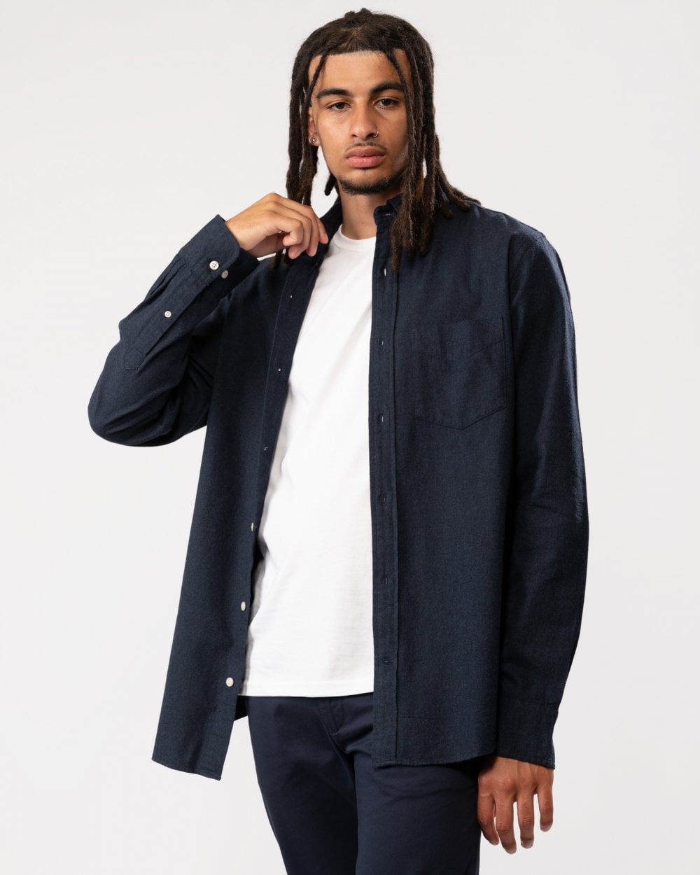 GANT Mens Regular Fit Flannel Melange Shirt - 410 Marine