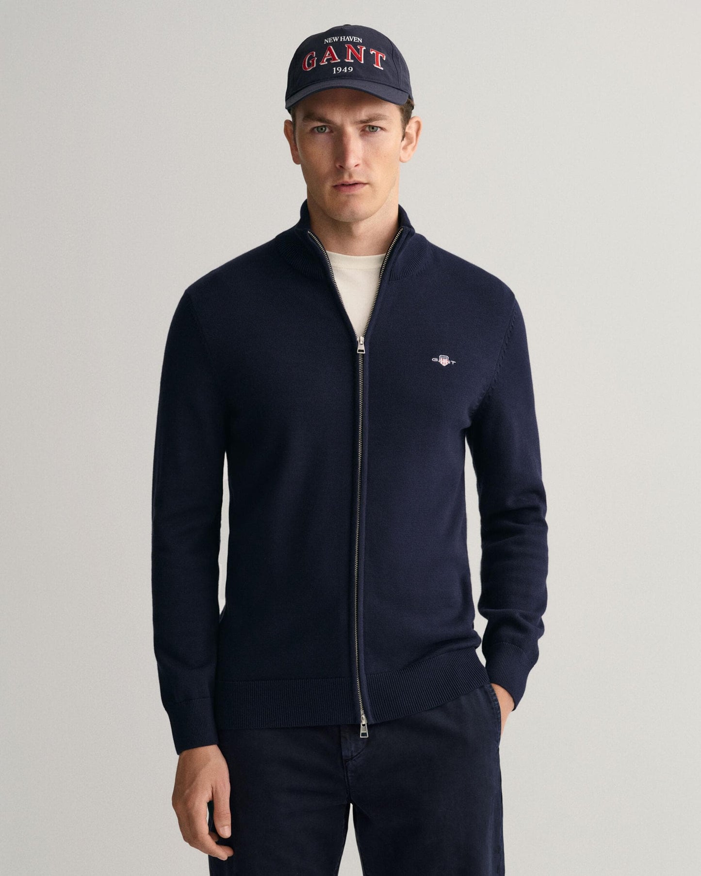GANT Mens Casual Cotton Zip Cardigan - 433 Evening Blue