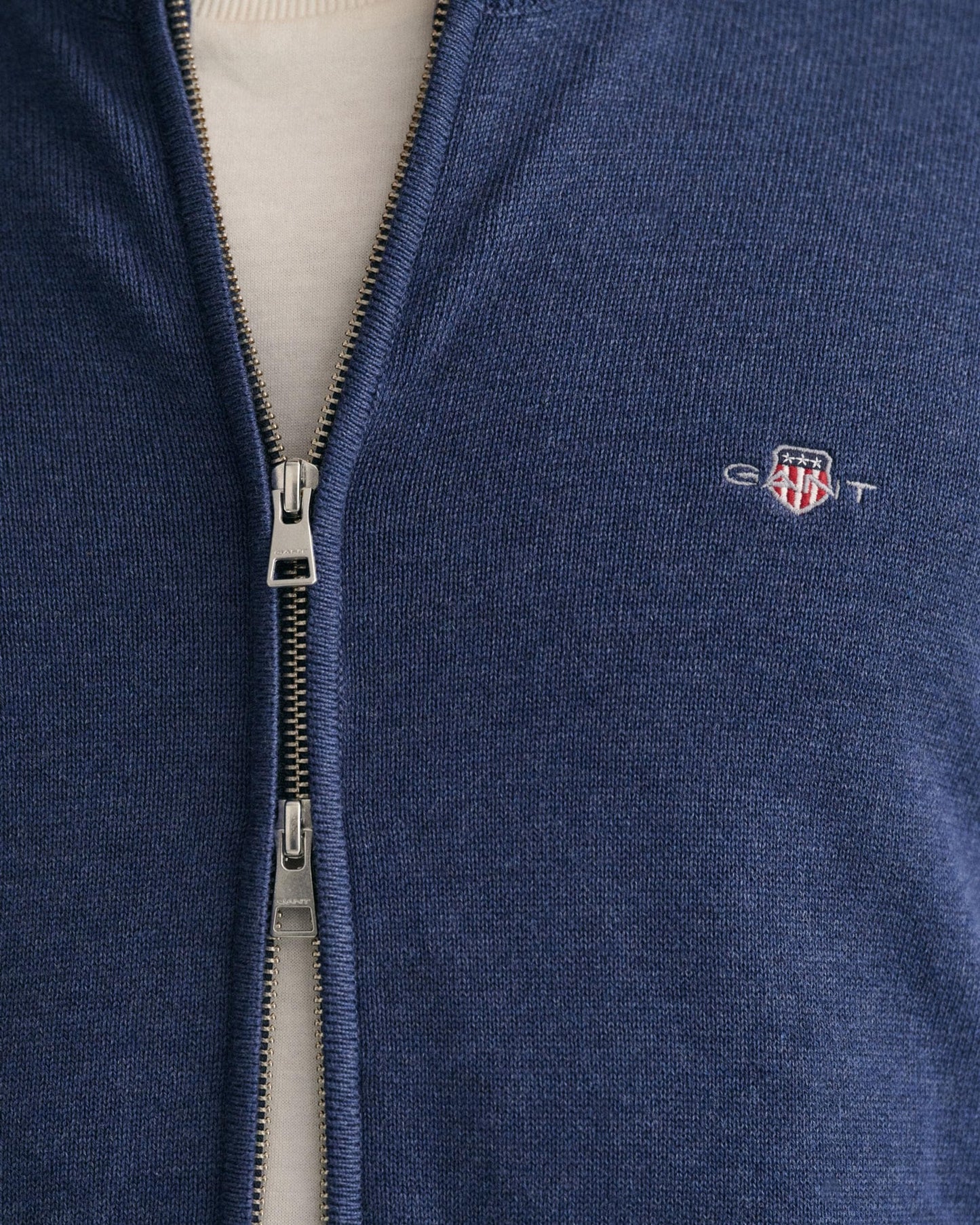 GANT Mens Casual Cotton Zip Cardigan - 487 Marine Melange