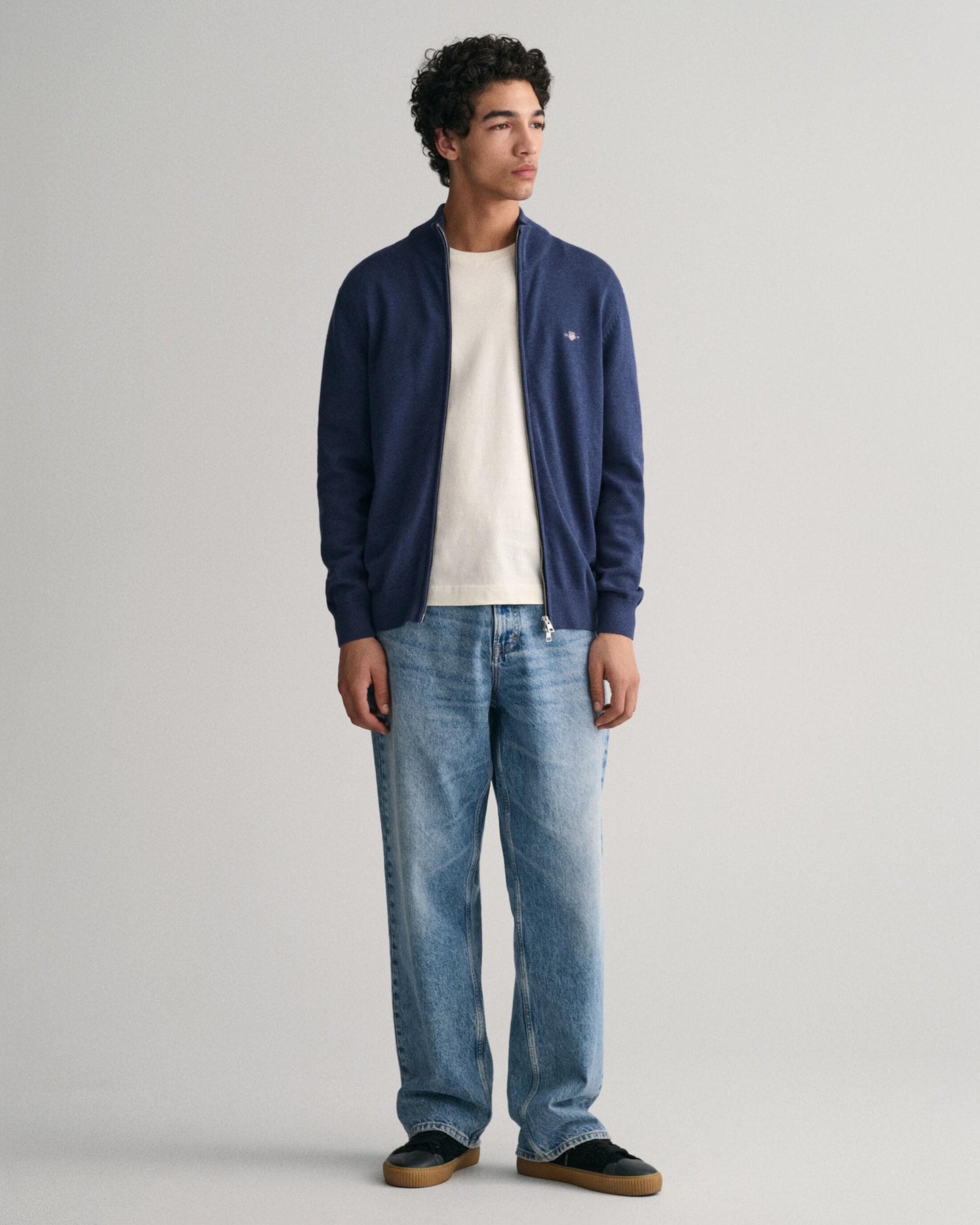 GANT Mens Casual Cotton Zip Cardigan - 487 Marine Melange