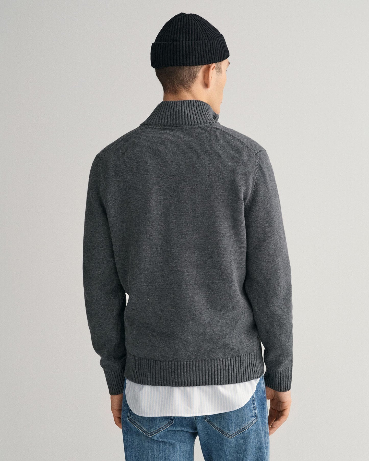 GANT Mens Casual Cotton Half Zip Jumper - 95 Anthracite Melange
