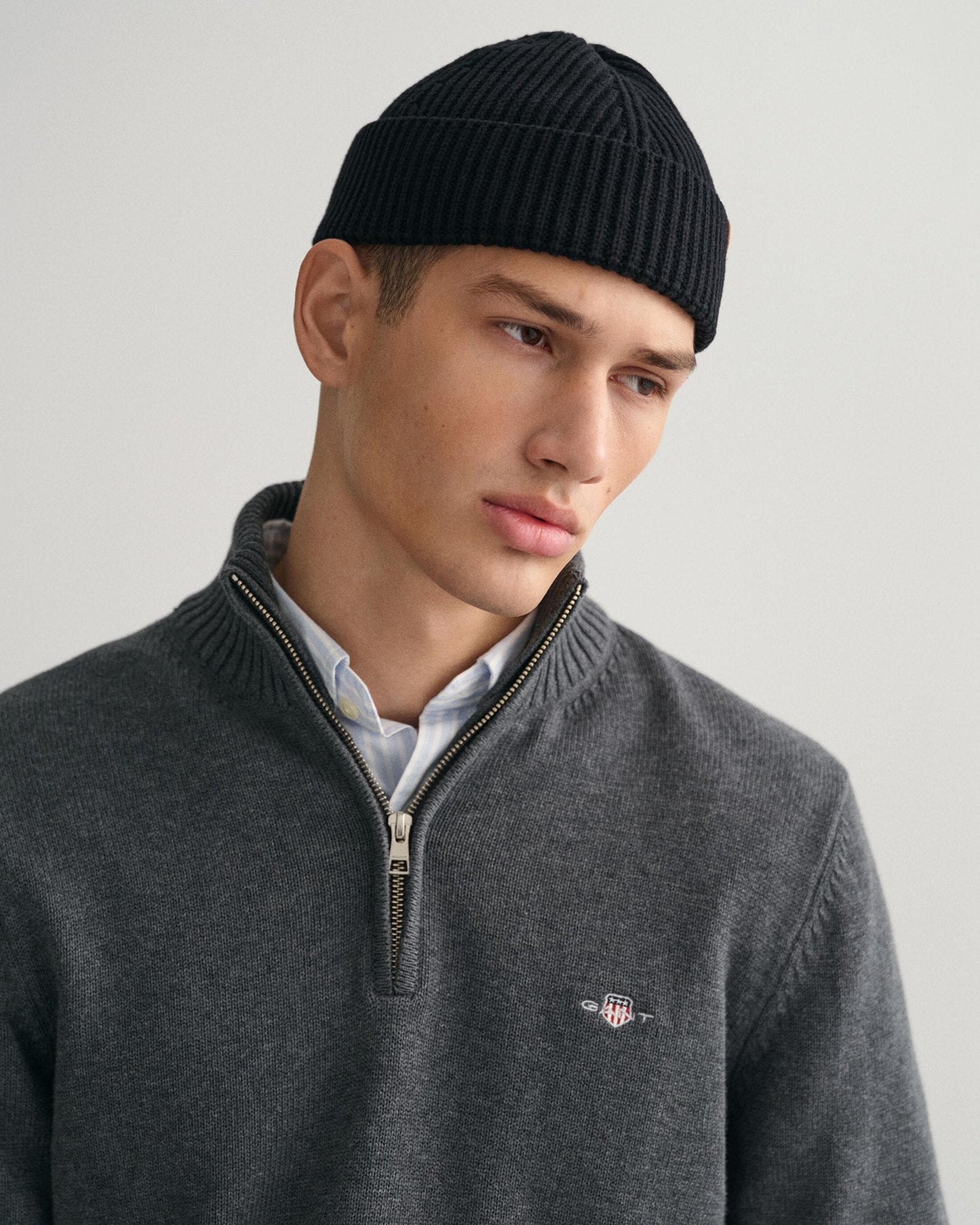 GANT Mens Casual Cotton Half Zip Jumper - 95 Anthracite Melange