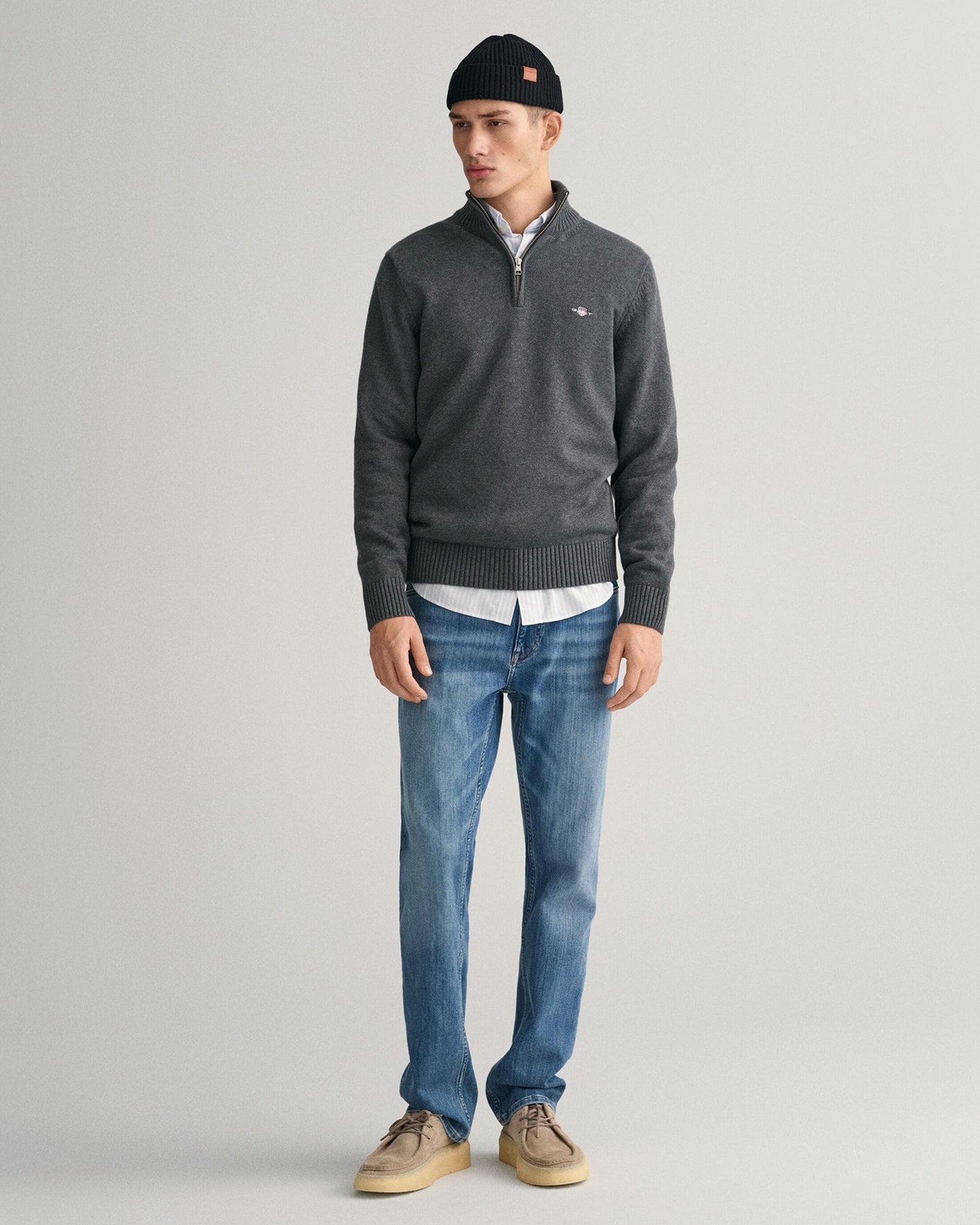 GANT Mens Casual Cotton Half Zip Jumper - 95 Anthracite Melange