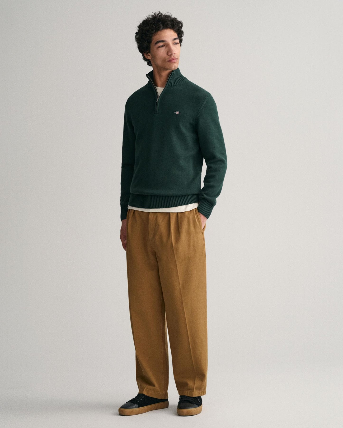 GANT Mens Casual Cotton Half Zip Jumper - 374 Tartan Green