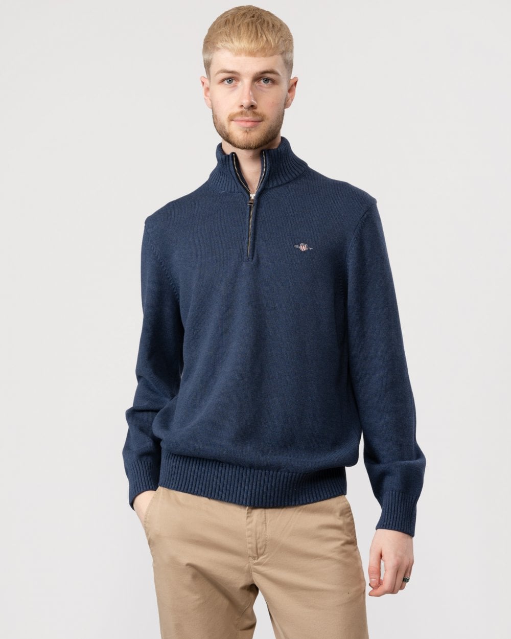 GANT Mens Casual Cotton Half Zip Jumper - 487 Marine Melange