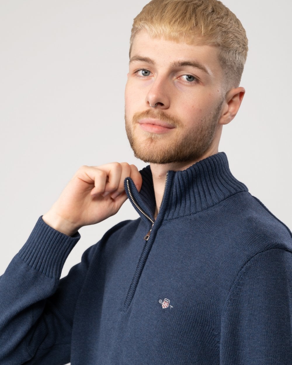 GANT Mens Casual Cotton Half Zip Jumper - 487 Marine Melange