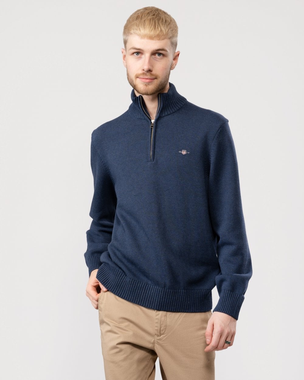 GANT Mens Casual Cotton Half Zip Jumper - 487 Marine Melange