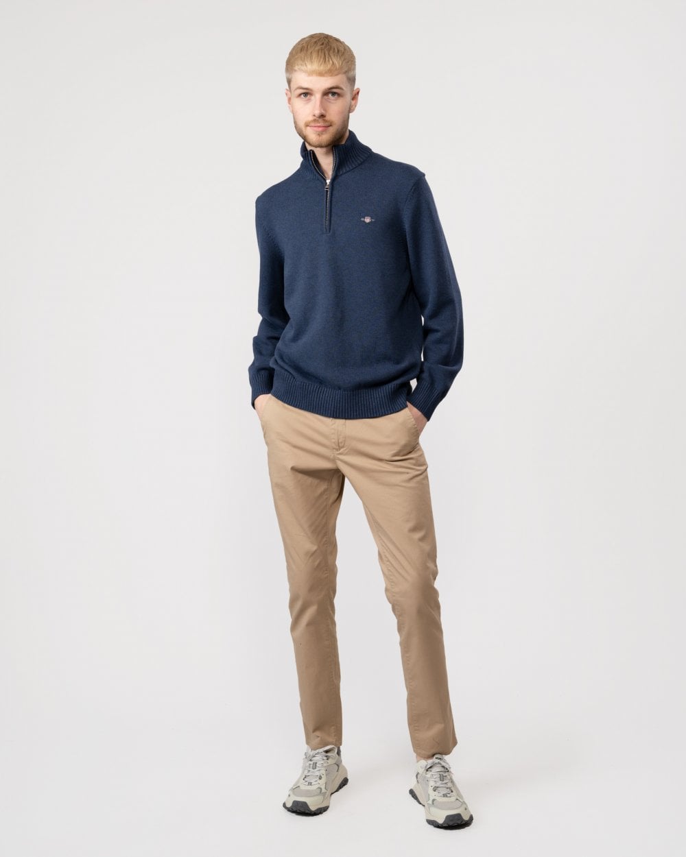 GANT Mens Casual Cotton Half Zip Jumper - 487 Marine Melange