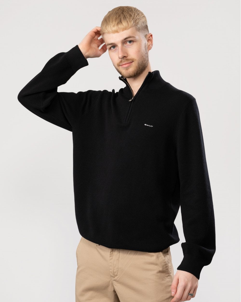 GANT Mens Cotton Pique Half Zip Jumper - 5 Black