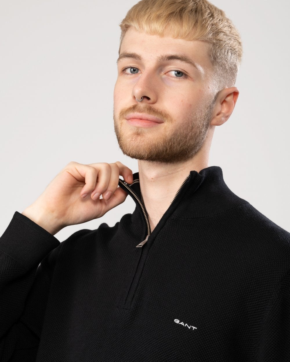 GANT Mens Cotton Pique Half Zip Jumper - 5 Black