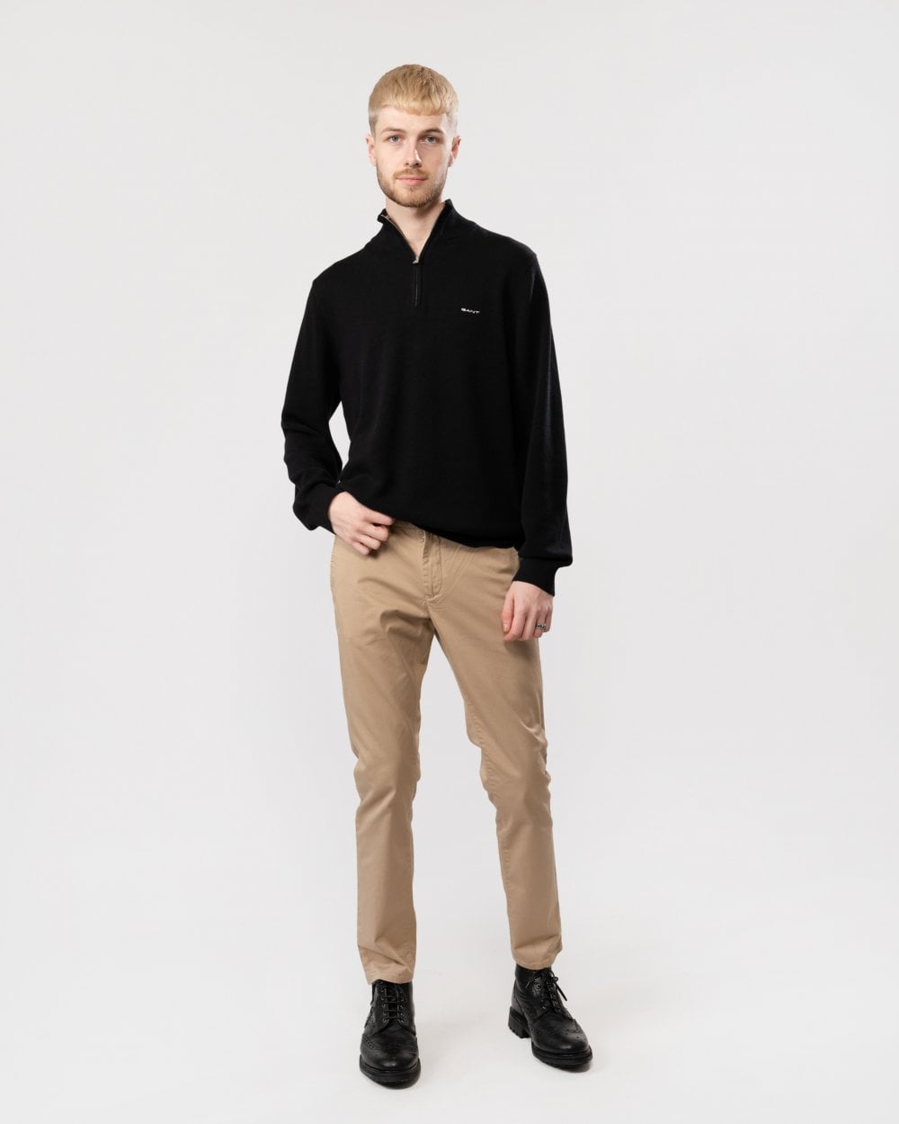 GANT Mens Cotton Pique Half Zip Jumper - 5 Black