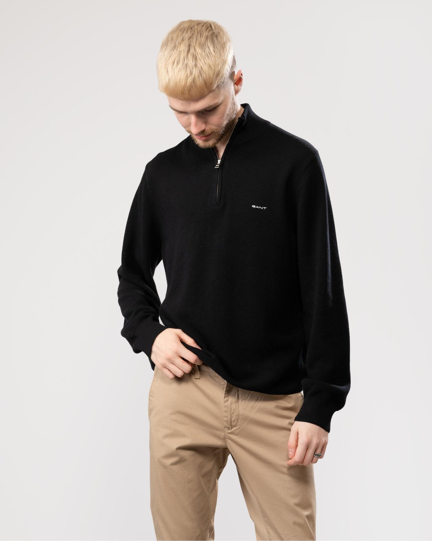 GANT Mens Cotton Pique Half Zip Jumper - 5 Black