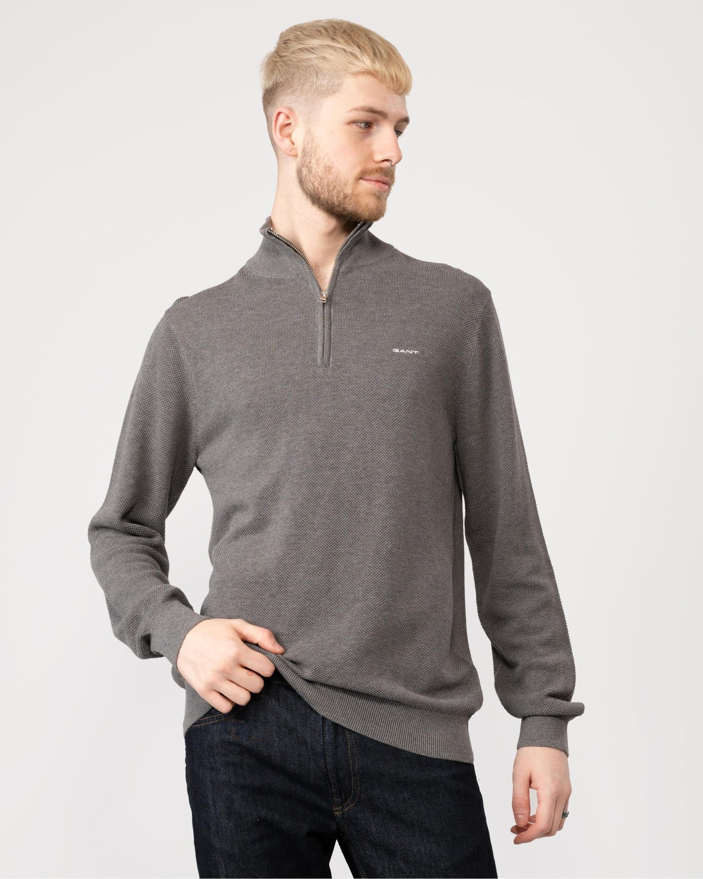 GANT Mens Cotton Pique Half Zip Jumper