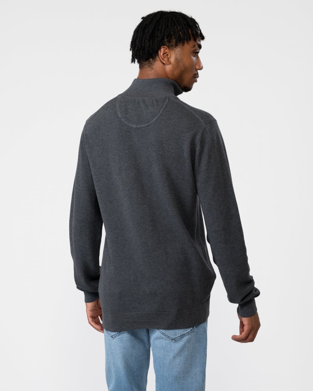 GANT Mens Cotton Pique Half Zip Jumper - 95 Anthracite Melange