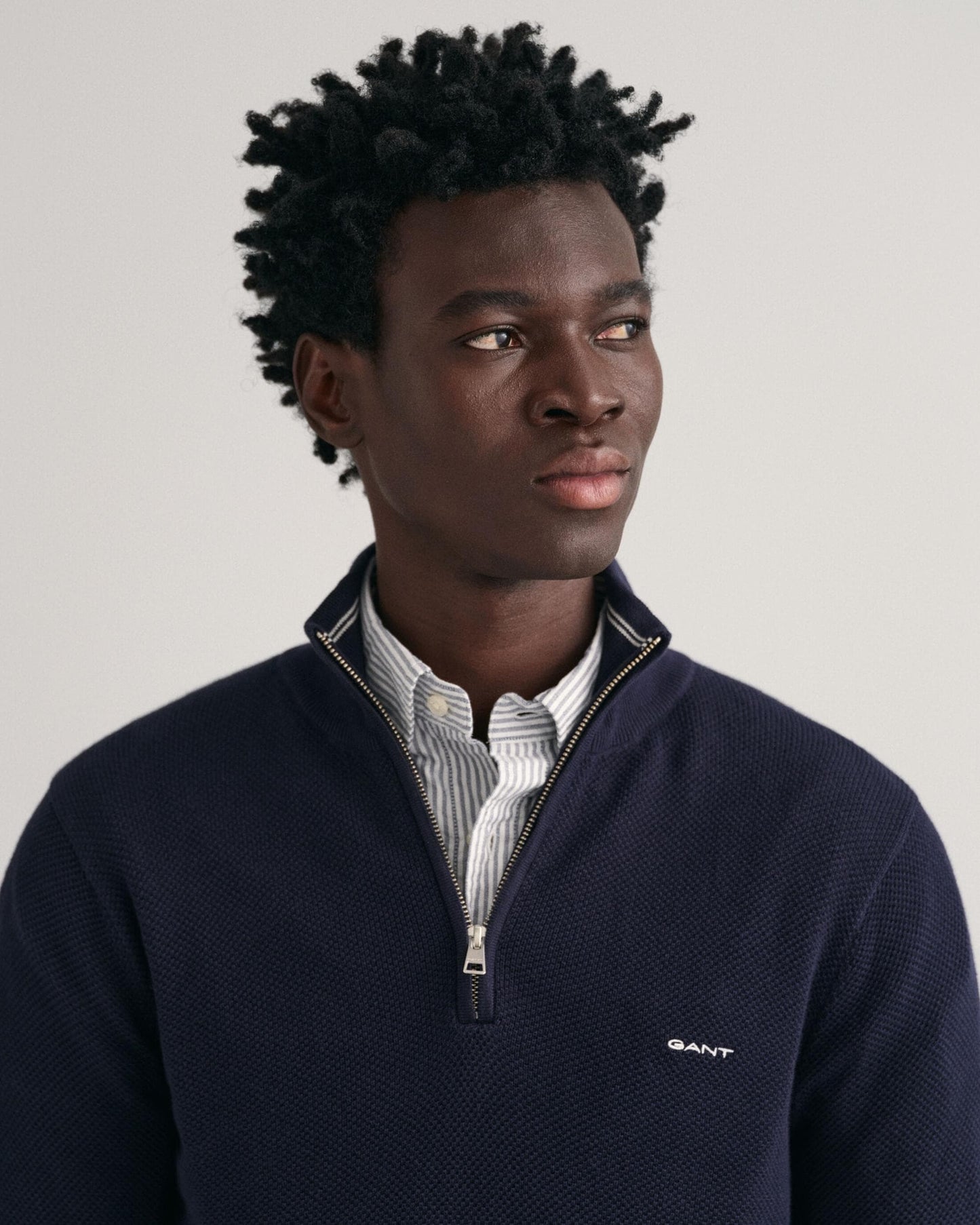 GANT Mens Cotton Pique Half Zip Jumper - 433 Evening Blue
