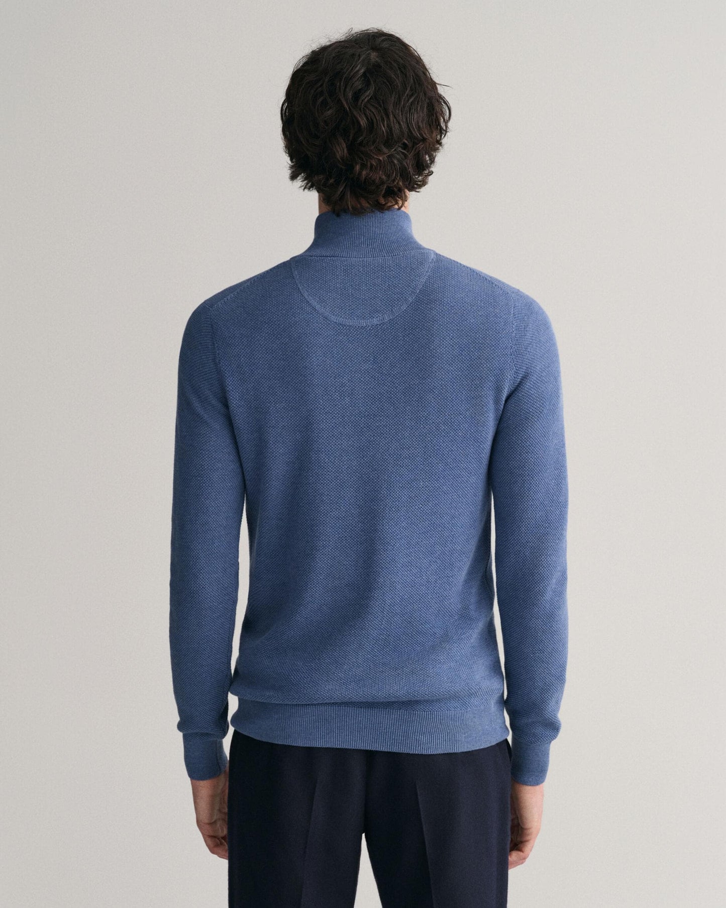 GANT Mens Cotton Pique Half Zip Jumper - 906 Denim Blue Mel