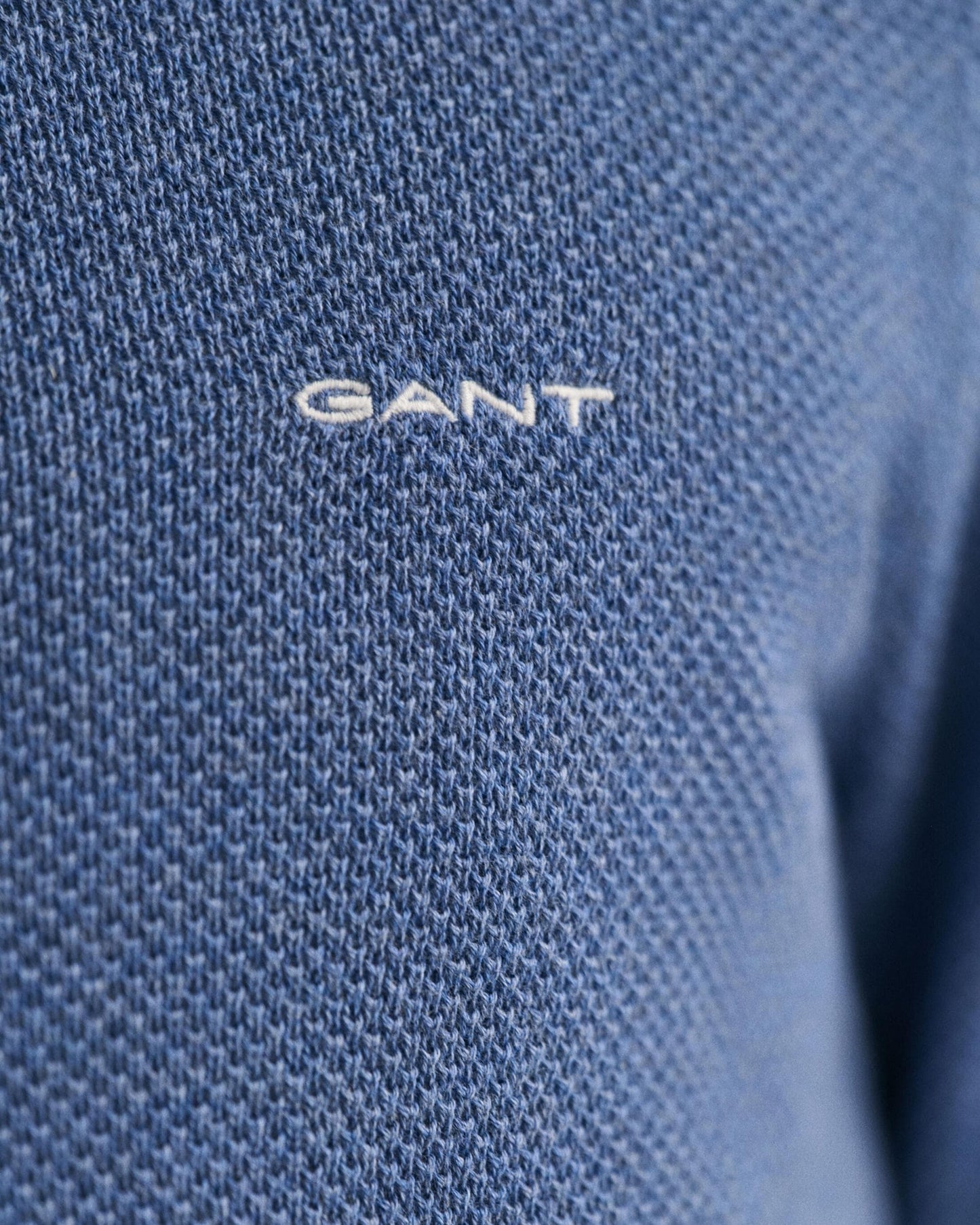 GANT Mens Cotton Pique Half Zip Jumper - 906 Denim Blue Mel