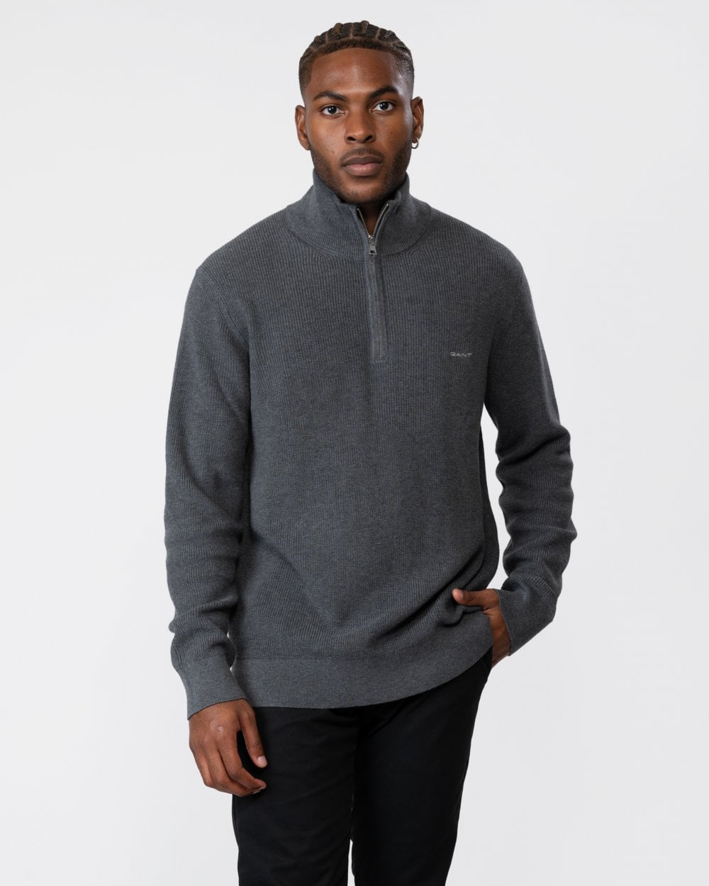 GANT Mens Cotton Wool Rib Half Zip Cardigan