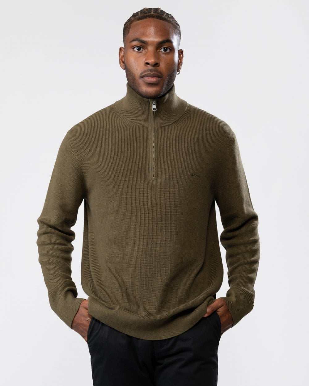 GANT Mens Cotton Wool Rib Half Zip Cardigan