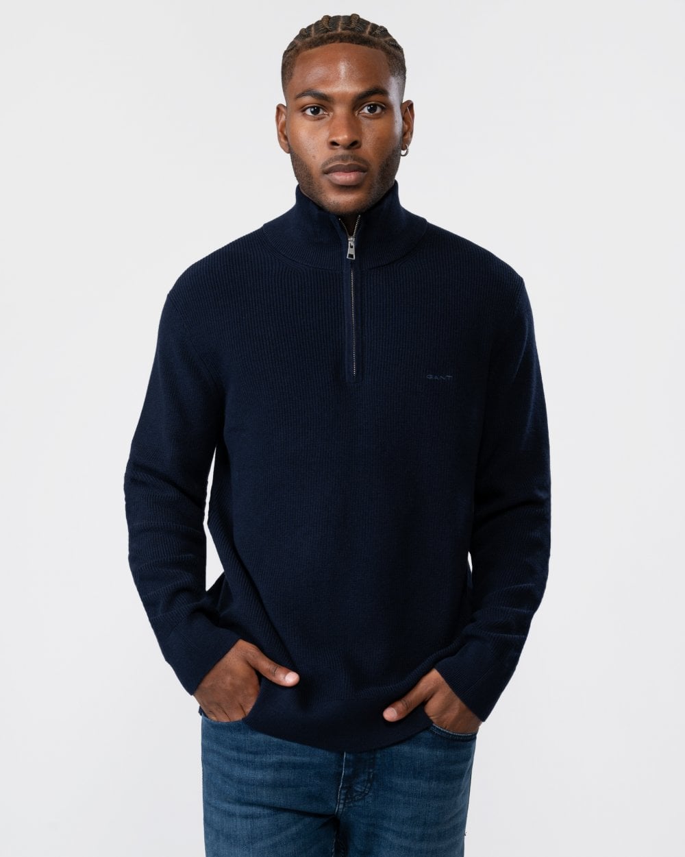 GANT Mens Cotton Wool Rib Half Zip Cardigan