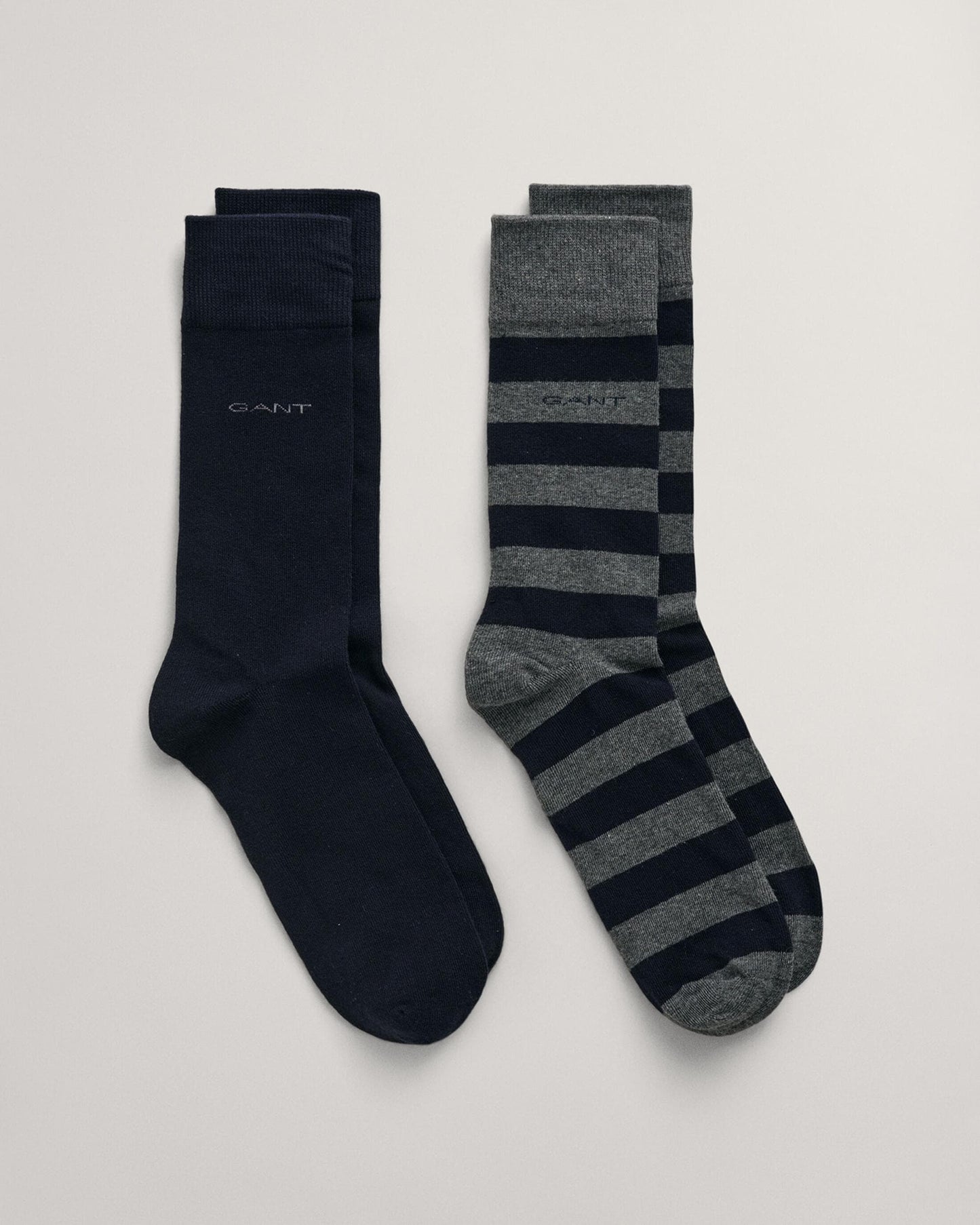 GANT Mens Barstripe And Solid Socks 2-Pack - 90 Charcoal Melange