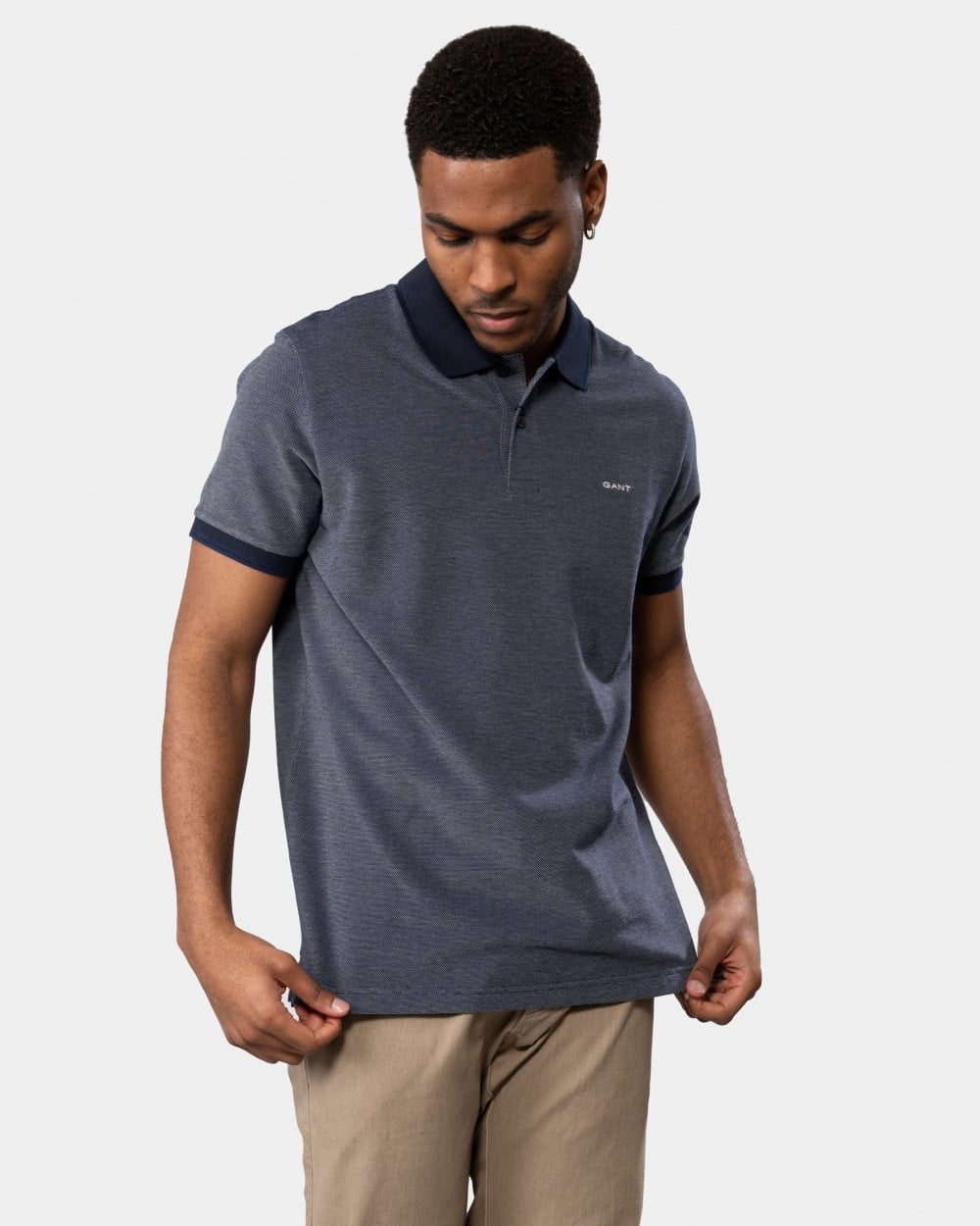 GANT Mens 4-Col Oxford Short Sleeve Pique Polo - 423 Persian Blue